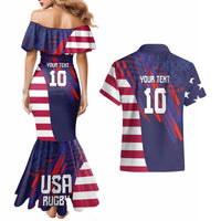 Custom United States Pacific Rugby 2024 Couples Matching Mermaid Dress and Hawaiian Shirt The Eagle and USA Flag Style