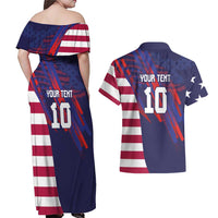 Custom United States Pacific Rugby 2024 Couples Matching Off Shoulder Maxi Dress and Hawaiian Shirt The Eagle and USA Flag Style