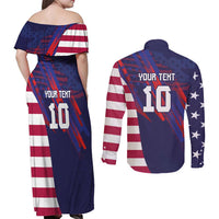 Custom United States Pacific Rugby 2024 Couples Matching Off Shoulder Maxi Dress and Long Sleeve Button Shirt The Eagle and USA Flag Style