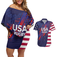 Custom United States Pacific Rugby 2024 Couples Matching Off Shoulder Short Dress and Hawaiian Shirt The Eagle and USA Flag Style