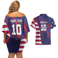 Custom United States Pacific Rugby 2024 Couples Matching Off Shoulder Short Dress and Hawaiian Shirt The Eagle and USA Flag Style