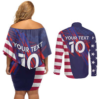 Custom United States Pacific Rugby 2024 Couples Matching Off Shoulder Short Dress and Long Sleeve Button Shirt The Eagle and USA Flag Style