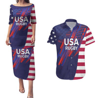 Custom United States Pacific Rugby 2024 Couples Matching Puletasi and Hawaiian Shirt The Eagle and USA Flag Style