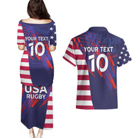 Custom United States Pacific Rugby 2024 Couples Matching Puletasi and Hawaiian Shirt The Eagle and USA Flag Style