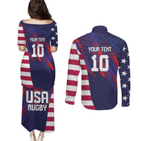 Custom United States Pacific Rugby 2024 Couples Matching Puletasi and Long Sleeve Button Shirt The Eagle and USA Flag Style