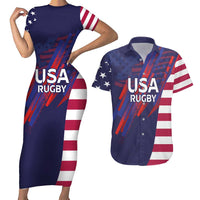 Custom United States Pacific Rugby 2024 Couples Matching Short Sleeve Bodycon Dress and Hawaiian Shirt The Eagle and USA Flag Style