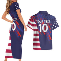 Custom United States Pacific Rugby 2024 Couples Matching Short Sleeve Bodycon Dress and Hawaiian Shirt The Eagle and USA Flag Style
