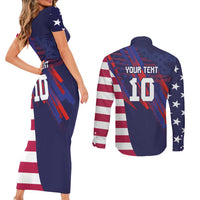 Custom United States Pacific Rugby 2024 Couples Matching Short Sleeve Bodycon Dress and Long Sleeve Button Shirt The Eagle and USA Flag Style