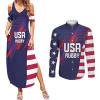 Custom United States Pacific Rugby 2024 Couples Matching Summer Maxi Dress and Long Sleeve Button Shirt The Eagle and USA Flag Style