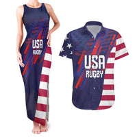 Custom United States Pacific Rugby 2024 Couples Matching Tank Maxi Dress and Hawaiian Shirt The Eagle and USA Flag Style