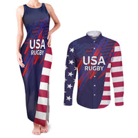 Custom United States Pacific Rugby 2024 Couples Matching Tank Maxi Dress and Long Sleeve Button Shirt The Eagle and USA Flag Style