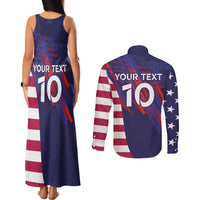 Custom United States Pacific Rugby 2024 Couples Matching Tank Maxi Dress and Long Sleeve Button Shirt The Eagle and USA Flag Style