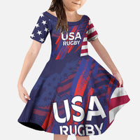 Custom United States Pacific Rugby 2024 Family Matching Long Sleeve Bodycon Dress and Hawaiian Shirt The Eagle and USA Flag Style - Wonder Print Shop