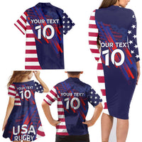 Custom United States Pacific Rugby 2024 Family Matching Long Sleeve Bodycon Dress and Hawaiian Shirt The Eagle and USA Flag Style