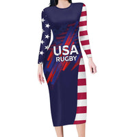 Custom United States Pacific Rugby 2024 Family Matching Long Sleeve Bodycon Dress and Hawaiian Shirt The Eagle and USA Flag Style