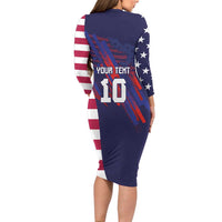 Custom United States Pacific Rugby 2024 Family Matching Long Sleeve Bodycon Dress and Hawaiian Shirt The Eagle and USA Flag Style