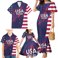 Custom United States Pacific Rugby 2024 Family Matching Mermaid Dress and Hawaiian Shirt The Eagle and USA Flag Style