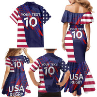 Custom United States Pacific Rugby 2024 Family Matching Mermaid Dress and Hawaiian Shirt The Eagle and USA Flag Style