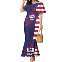 Custom United States Pacific Rugby 2024 Family Matching Mermaid Dress and Hawaiian Shirt The Eagle and USA Flag Style