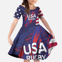 Custom United States Pacific Rugby 2024 Family Matching Off The Shoulder Long Sleeve Dress and Hawaiian Shirt The Eagle and USA Flag Style