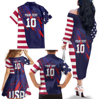 Custom United States Pacific Rugby 2024 Family Matching Off The Shoulder Long Sleeve Dress and Hawaiian Shirt The Eagle and USA Flag Style