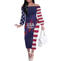 Custom United States Pacific Rugby 2024 Family Matching Off The Shoulder Long Sleeve Dress and Hawaiian Shirt The Eagle and USA Flag Style