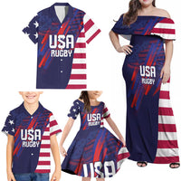 Custom United States Pacific Rugby 2024 Family Matching Off Shoulder Maxi Dress and Hawaiian Shirt The Eagle and USA Flag Style