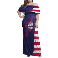 Custom United States Pacific Rugby 2024 Family Matching Off Shoulder Maxi Dress and Hawaiian Shirt The Eagle and USA Flag Style
