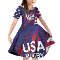 Custom United States Pacific Rugby 2024 Family Matching Off Shoulder Short Dress and Hawaiian Shirt The Eagle and USA Flag Style