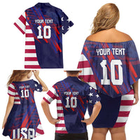 Custom United States Pacific Rugby 2024 Family Matching Off Shoulder Short Dress and Hawaiian Shirt The Eagle and USA Flag Style