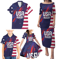 Custom United States Pacific Rugby 2024 Family Matching Puletasi and Hawaiian Shirt The Eagle and USA Flag Style