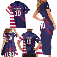 Custom United States Pacific Rugby 2024 Family Matching Short Sleeve Bodycon Dress and Hawaiian Shirt The Eagle and USA Flag Style