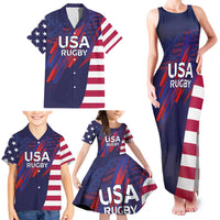 Custom United States Pacific Rugby 2024 Family Matching Tank Maxi Dress and Hawaiian Shirt The Eagle and USA Flag Style