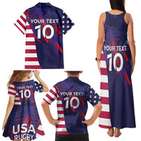 Custom United States Pacific Rugby 2024 Family Matching Tank Maxi Dress and Hawaiian Shirt The Eagle and USA Flag Style