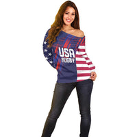 Custom United States Pacific Rugby 2024 Off Shoulder Sweater The Eagle and USA Flag Style