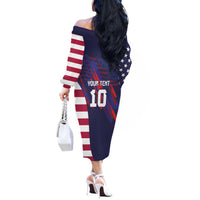 Custom United States Pacific Rugby 2024 Off The Shoulder Long Sleeve Dress The Eagle and USA Flag Style