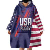 Custom United States Pacific Rugby 2024 Wearable Blanket Hoodie The Eagle and USA Flag Style