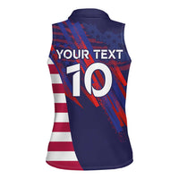 Custom United States Pacific Rugby 2024 Women Sleeveless Polo Shirt The Eagle and USA Flag Style - Wonder Print Shop