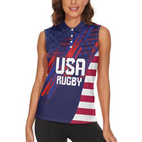 Custom United States Pacific Rugby 2024 Women Sleeveless Polo Shirt The Eagle and USA Flag Style