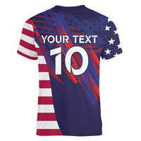 Custom United States Pacific Rugby 2024 Women V-Neck T-Shirt The Eagle and USA Flag Style - Wonder Print Shop