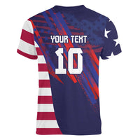 Custom United States Pacific Rugby 2024 Women V-Neck T-Shirt The Eagle and USA Flag Style