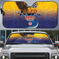 American Samoa Fautasi Auto Sun Shade Bald Eage and Sailfish with Kakau Motifs - Wonder Print Shop