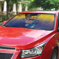 American Samoa Fautasi Auto Sun Shade Bald Eage and Sailfish with Kakau Motifs - Wonder Print Shop