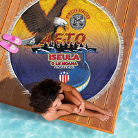 American Samoa Fautasi Beach Blanket Bald Eage and Sailfish with Kakau Motifs - Wonder Print Shop