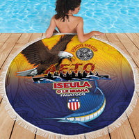 American Samoa Fautasi Beach Blanket Bald Eage and Sailfish with Kakau Motifs - Wonder Print Shop