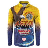 American Samoa Fautasi Button Sweatshirt Bald Eage and Sailfish with Kakau Motifs - Wonder Print Shop