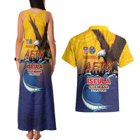 American Samoa Fautasi Couples Matching Tank Maxi Dress and Hawaiian Shirt Bald Eage and Sailfish with Kakau Motifs - Wonder Print Shop