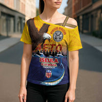 American Samoa Fautasi Cross Shoulder Shirt Bald Eage and Sailfish with Kakau Motifs - Wonder Print Shop