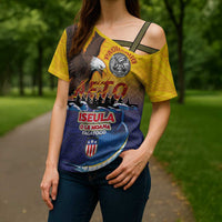 American Samoa Fautasi Cross Shoulder Shirt Bald Eage and Sailfish with Kakau Motifs - Wonder Print Shop