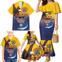 American Samoa Fautasi Family Matching Mermaid Dress and Hawaiian Shirt Bald Eage and Sailfish with Kakau Motifs - Wonder Print Shop